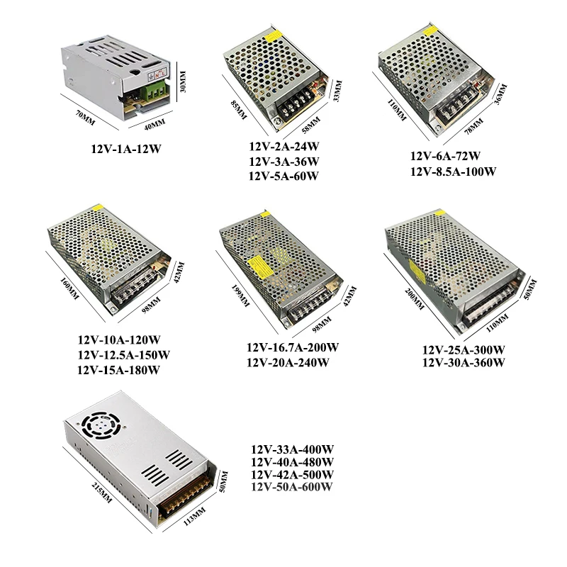 Ac dc電源12 v 1A 2A 3A 5A 10A 15A 20A 30Aフォンテ500ワット12 v 220 12vトランスled電源12 v 12 vボルトsmps mean well