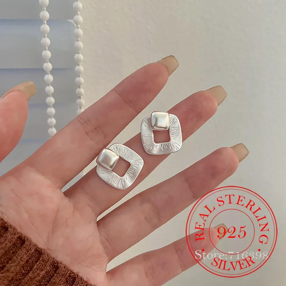 Pendientes cuadrados geométricos de Plata de Ley 925 para mujer, Pendiente de boda para fiesta, joyería para Piercing, oreja colgante trasera mate