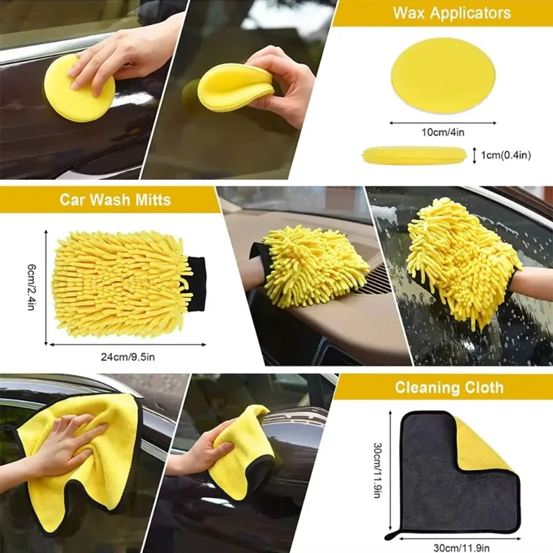 Il kit di lavaggio professionale in microfibra da 20 pezzi include strumenti per spazzole per ruote per dettagli auto, ordine minimo accettato