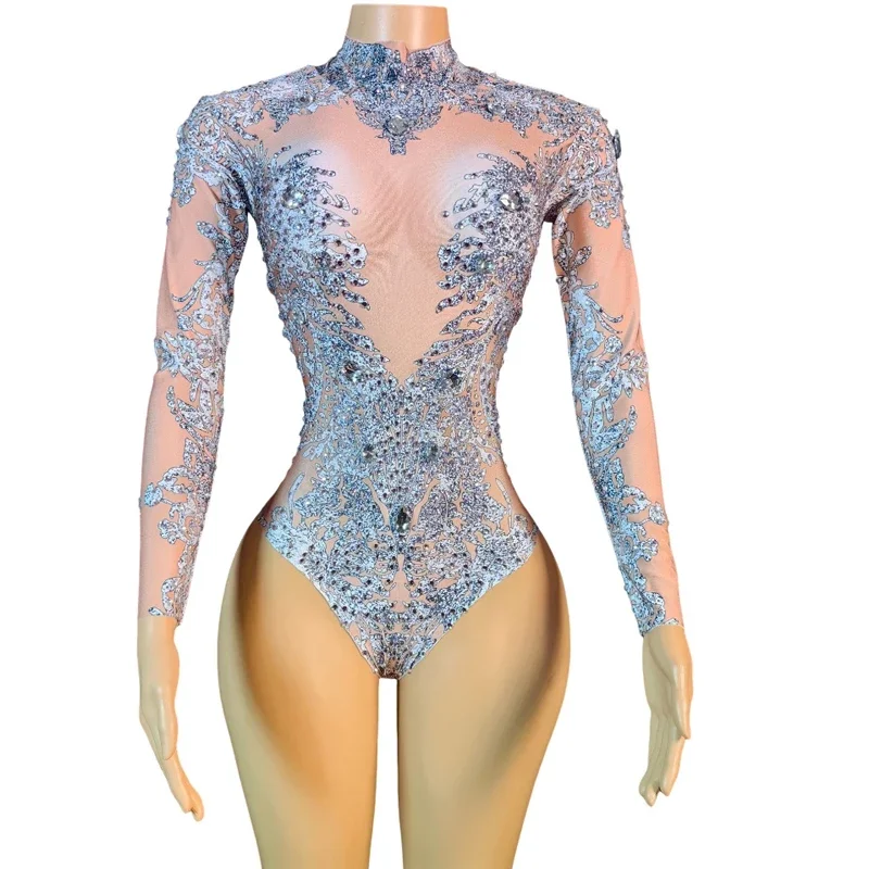 ชุดบอดี้สูทประดับเพชร สำหรับฮาโลวีน บาร์ ไนท์คลับ ดีเจ โกโก้ แดนเซอร์ ชุดเซ็กซี่สำหรับเต้นรูดเสา เสื้อผ้าสำหรับงานเรฟ