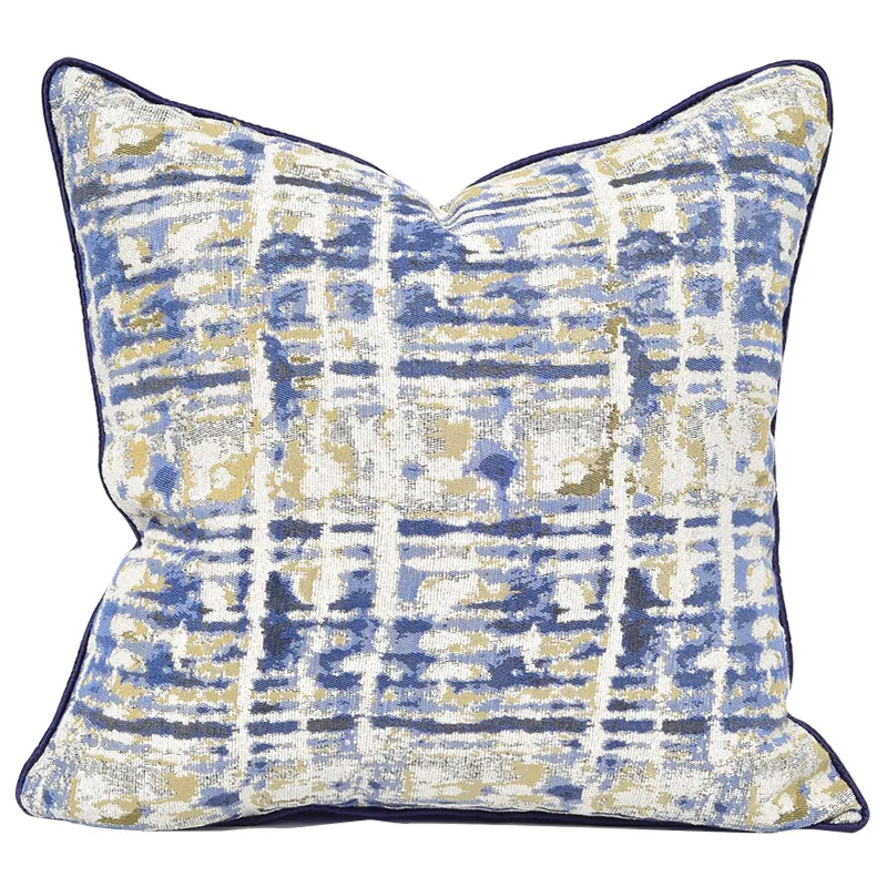 Blue Pillows Abstract Geometric Cushion Modern White Blue Square Decorative Pillow Cover For Sofa Chair Home Decorations