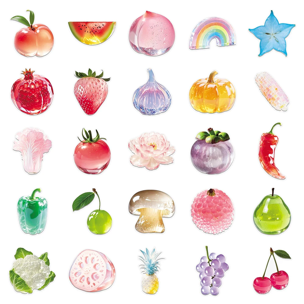 

10/30/50pcs Crystal Clear Fruit Cartoon Stickers Creative Graffiti Decals Notebook Water Bottle Phone Transparent Sticker Decor
