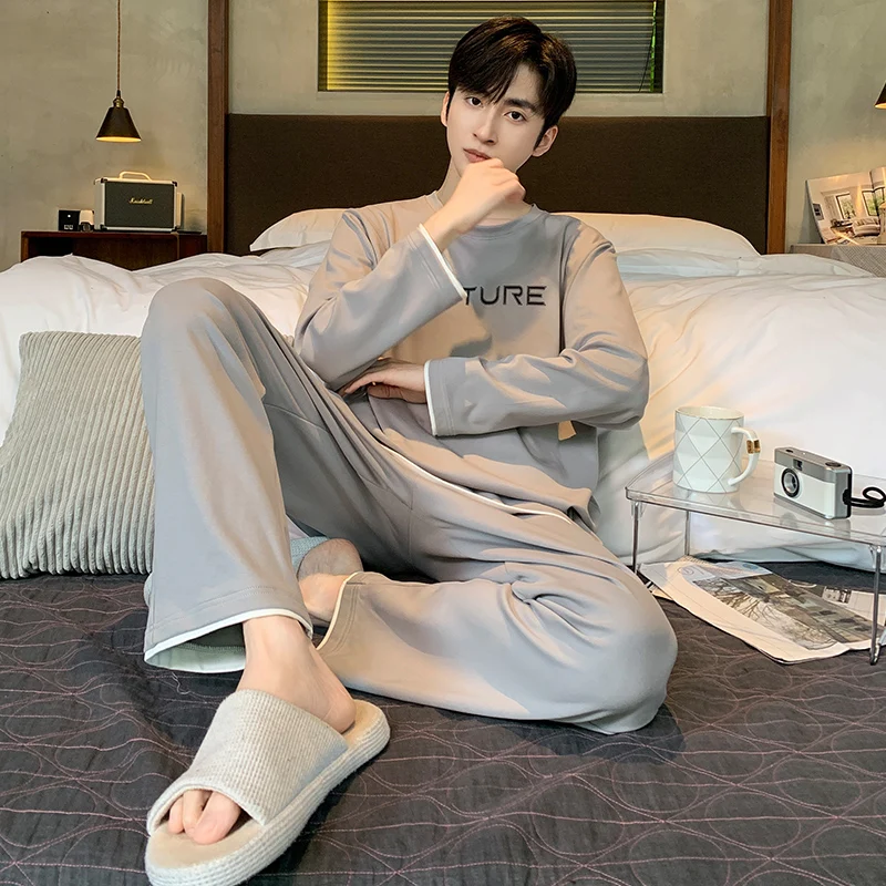 Autumn Full Pure Cotton Pajamas for Men Long Sleeve Long Pants Pyjamas Male Big Yards Casual Sleepwear Comfortable Pijama Hombre