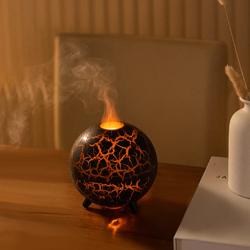 Creative Planet Aromatherapy Machine USB Powered Colorful LED Ambient Light Flame Crack Projection Humidifier for Bedroom