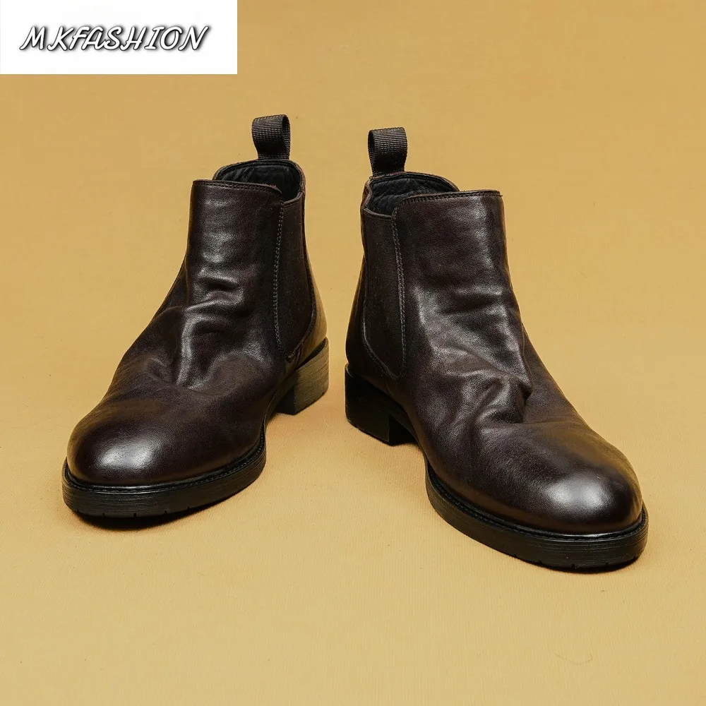 Fashion Mens Casual Dress Genuine Leather Shoes Short Boots Round Toe Slip On Ankle Boot Booties Footwear