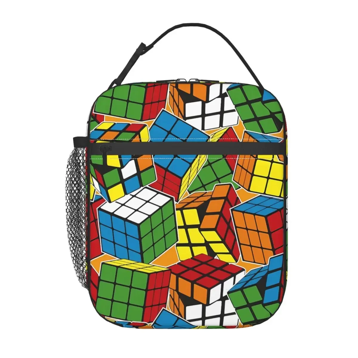 Magic Cube Print Lunch Bag Funny Speed Cubing Portable Lunch Box Beach Print Cooler Bag Funny Waterproof Thermal Lunch Bags