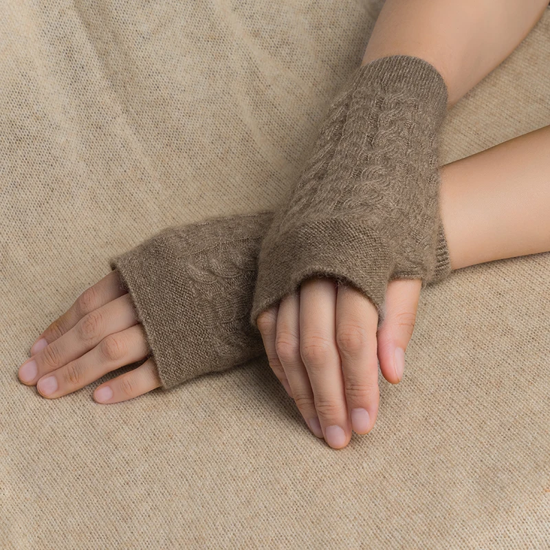 

2024 New 100%Goat Cashmere Mitt Exposed Finger Women's Gloves Winter Autumn Knitted for Lady Fingerless Gloves Warm Wrist Mitten