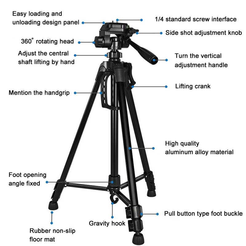 55inch Universal Tripod Stand for Phone Camera Binoculars SLR Telescope Fishing Lights and Beauty Lamp Photography view 5
