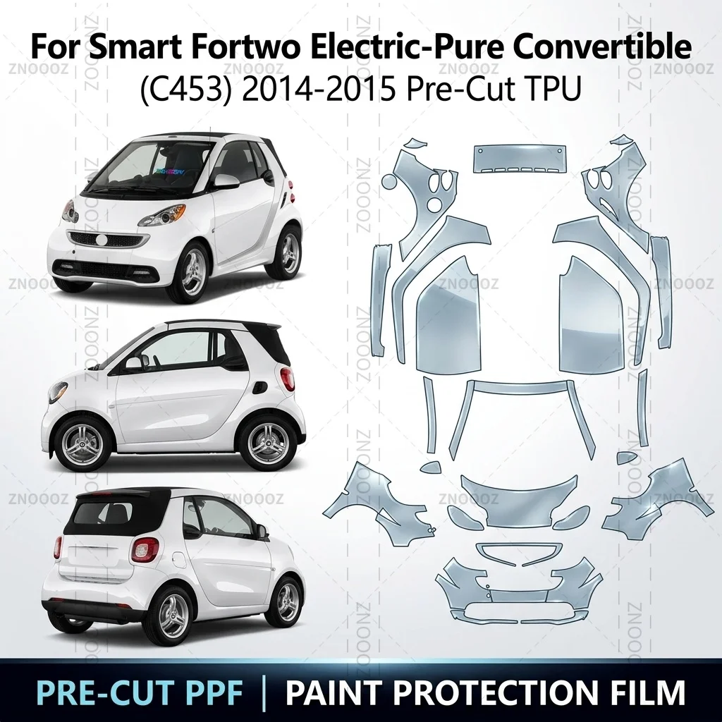 For Smart Fortwo Electric-Pure Convertible (C453) 2014-2015 Pre-Cut TPU PPF Self Healing Full Vehicle Glossy Clear Matte Black