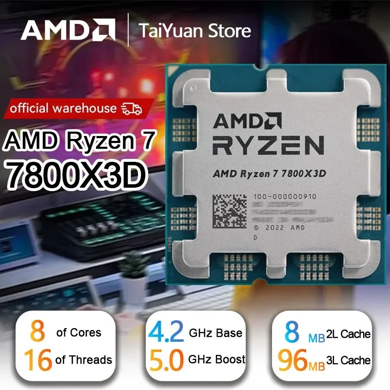 

New! AMD Ryzen 7 7800X3D CPU , AMD R7 7800X3D 8C/16T 125W 7NM 5NM L3=96M 100-100000910 Socket AM5 New but no fan
