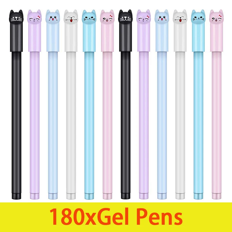 

180Pcs Kawaii Cat Gel Pen 0.38mm Creative Cute Neutral Ink Pen Children Gift Writing Pen School Office Supplies Stationery