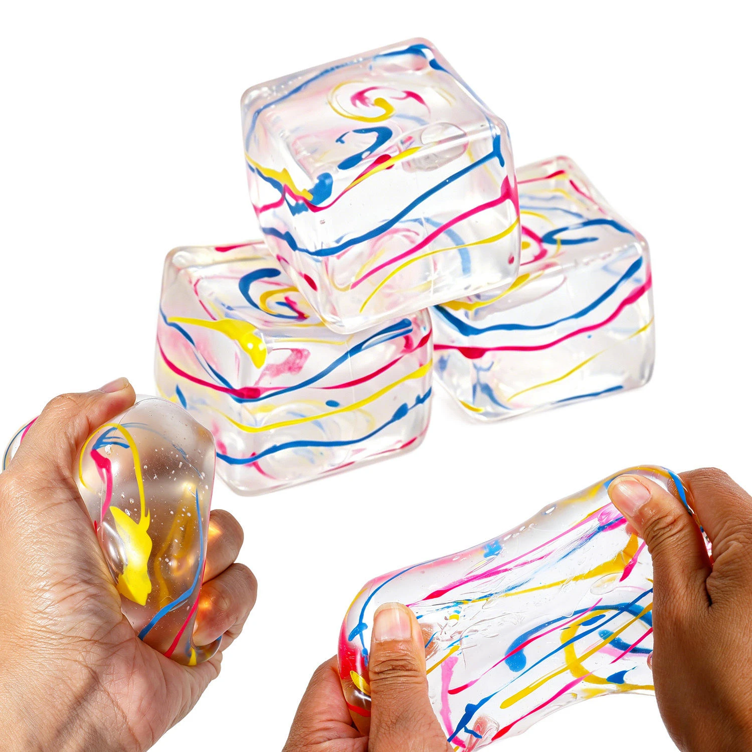 Ice Cube Slow Rising Squishy Toy Clear Marble Swirl Maltose Cube Stress Relief Fidget Soft Sensory Squeeze Ball for Kids Adults