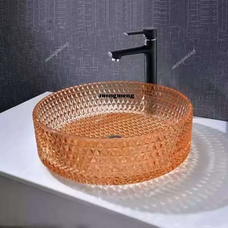 M138 Hotel bathroom wash basin Clear transparent die-casting craft art glass cylindrical table basin Bathroom