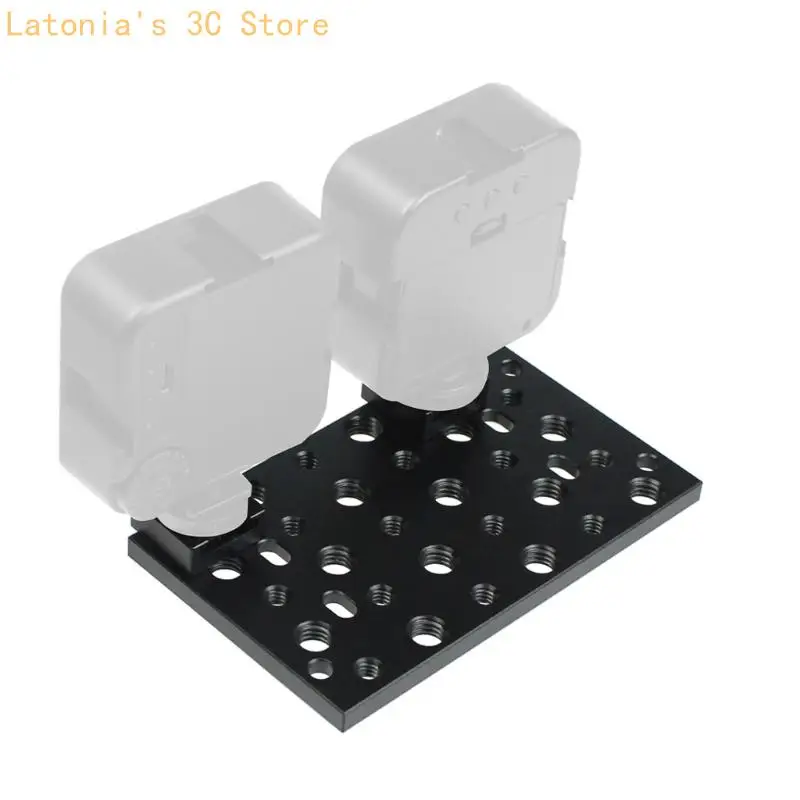 Video Accessory Mounting Plate for Camera Systems, Metal Cheese Plate with Two Cold Shoe Holders and Mixed Mount Holes for