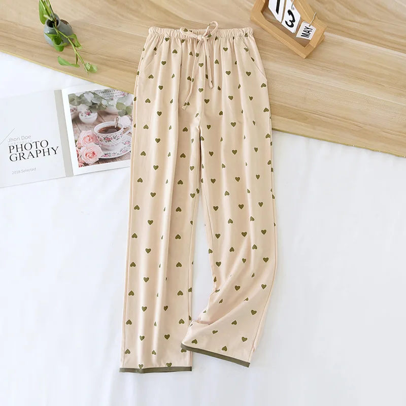 2024 Women\'s New Spring and Autumn Sleeping Pants 100% Cotton Knitted Closing Long Pants Large Size Summer Thin Loose Home Pants