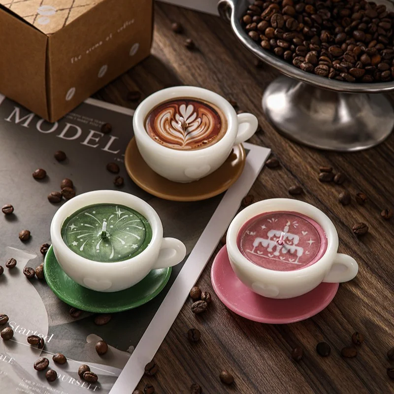 Ins Style Latte Coffee Cup Shaped Scented Candle Natural Smokeless Soy Wax Aroma Candles Cute Desktop Table Decor Creative Gift