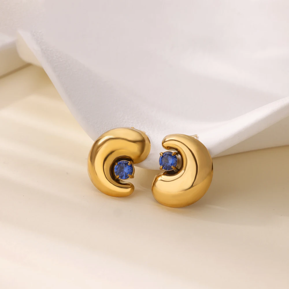 Semicircle Zircon Earrings for Women Gold Color Stainless Steel Earrings 2025 Trend New in Waterproof  Ear Jewelry aretes mujer