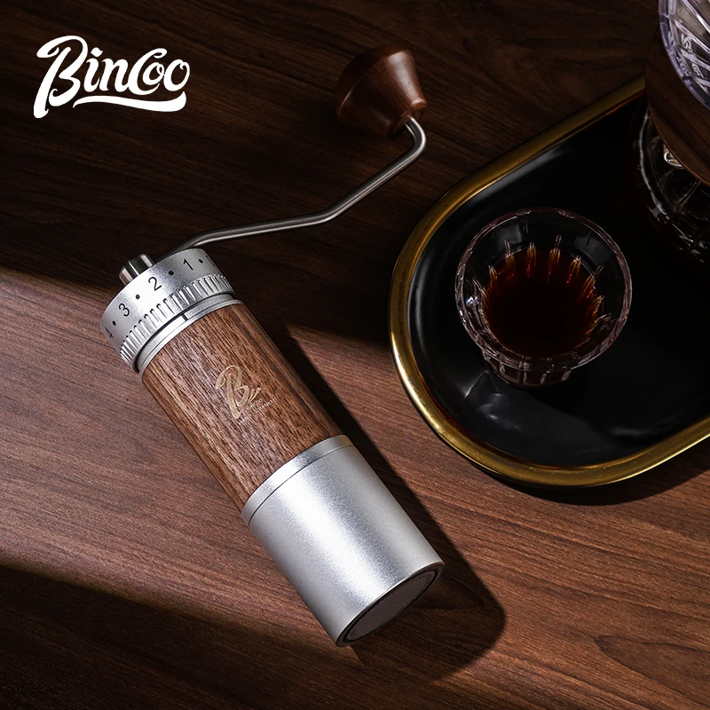 

Bincoo Manual Coffee Grinder Upgraded Metal Body and Non-Slip Design Grinder Heptagonal Internal Burrs Outside Adjustment
