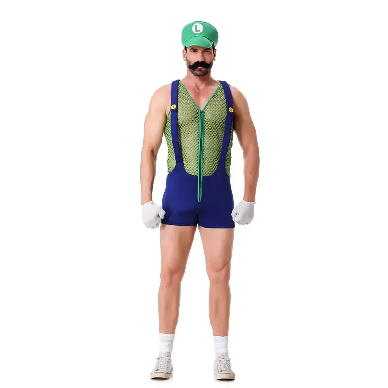 HN8 Halloween Mens Anime Super Luigi Brothers Costume Cosplay Carnevale Festa Travestimento Idraulico Divertente Tuta8...Gf