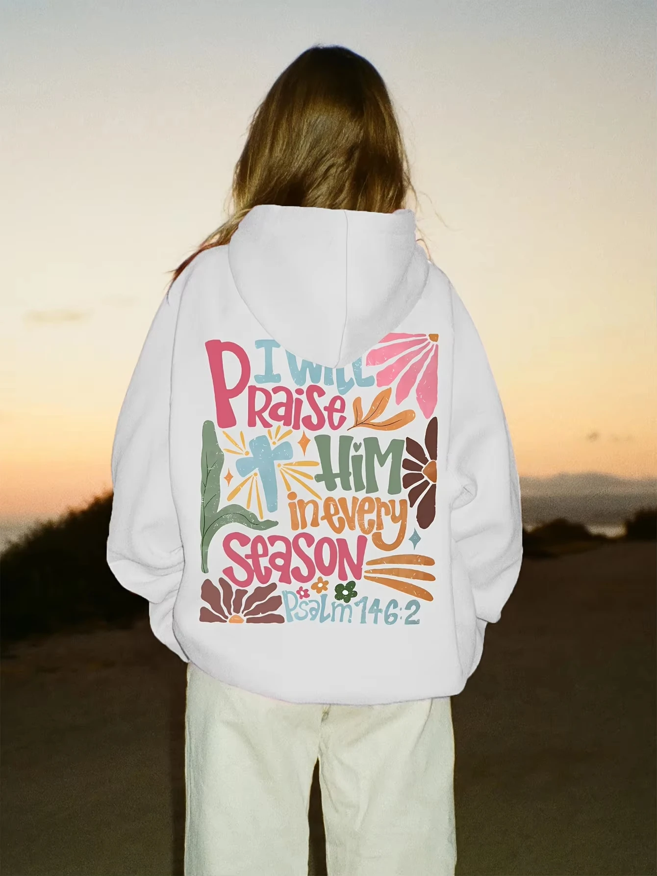 2026 New I Will Praise Him In Every Season Printed Hoody Hip Hop Autumn Hoodies Pocket Fleece Streetwear Casual Soft Hoodie