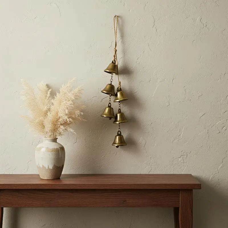 Vintage Brass Hanging Bells Hand Polished Rustic Retro Clear Melodic Chime Wall Hanging Decor for Home Garden Holiday Gifts