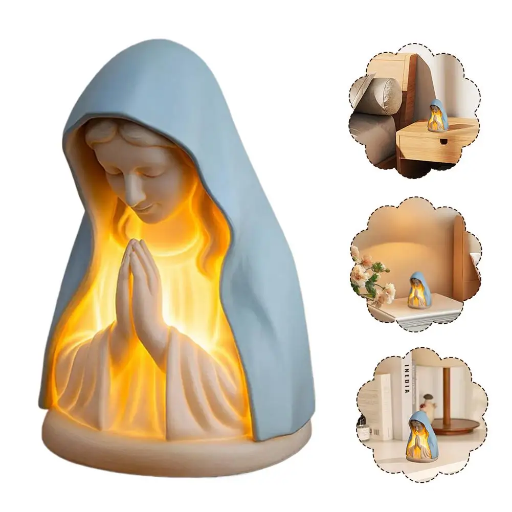 Creative Prayer Night Light Resin Angel Figurine Warm LED Lamp for Home Bedside Decor Peaceful Spiritual Statue Gift Ornament