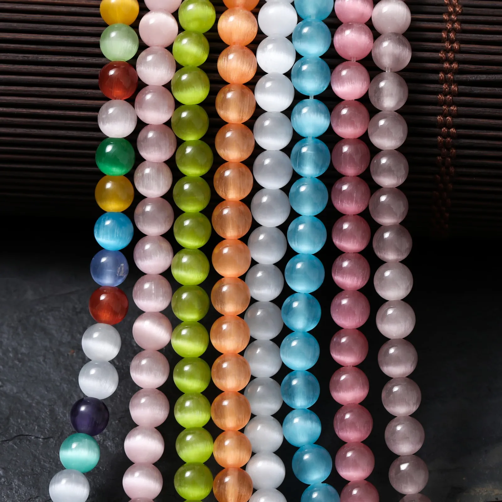 1 Strand Natural Stone White Pink Cat Eye Stone Beads Round Loose Bead for Jewelry Making DIY Supply Necklace Bracelet Accessory