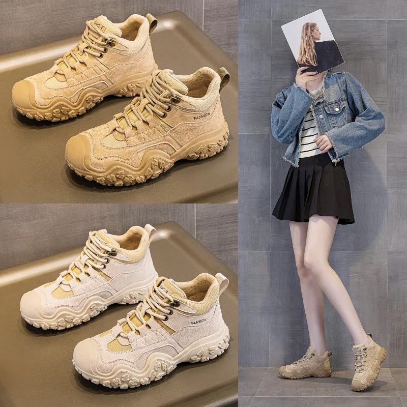 Women's Short Boots, Genuine Leather Desert Women's Shoes Toe Protection Hiking Shoes, Thick Sole Anti Slip Camping Travel Shoes