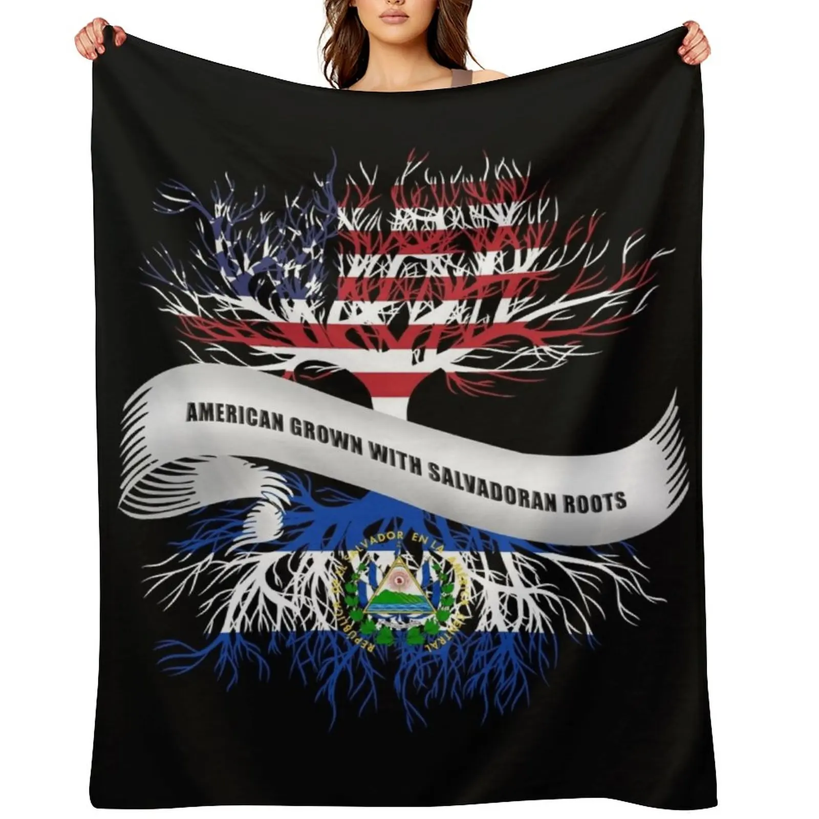

American Grown with Salvadoran Roots El Salvador Throw Blanket Sleeping Bag Camping Polar Bed Blankets