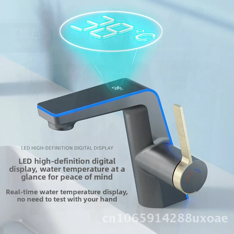 Digital Display Water Temperature Icicle Bathroom Faucet with Intelligent Cooling System Modern Minimalist Basin Mixer Tap Zinc