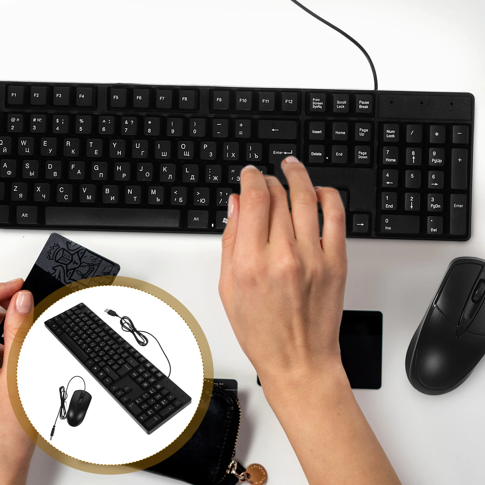 

1 set 1 Set Wired Keyboard Mouse Combo Full Size Ergonomic Quiet Usb Desktop Set For Laptop Home Office Modern Design Reliable