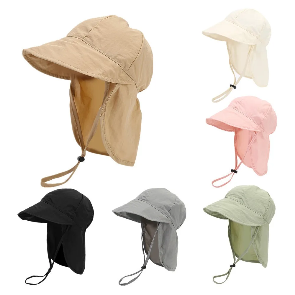 

Quick Dry Summer Baby Sun Hat Soft Brim for 1-3Y Boys and Girls Outdoor Activities Cap with Shawl UV Protection Hat Beach