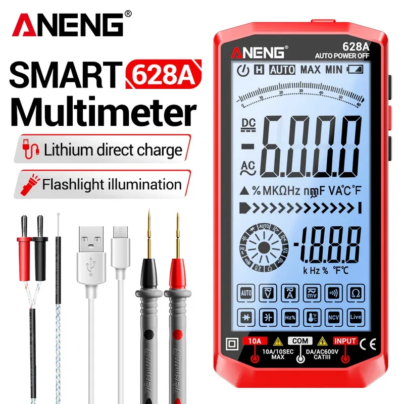 Digital Multimeter 6000 Counts Portable Volt-amp-ohm Meter ANENG 628A Type-C Lithium Charging DIY Repair Home Electrician Tools