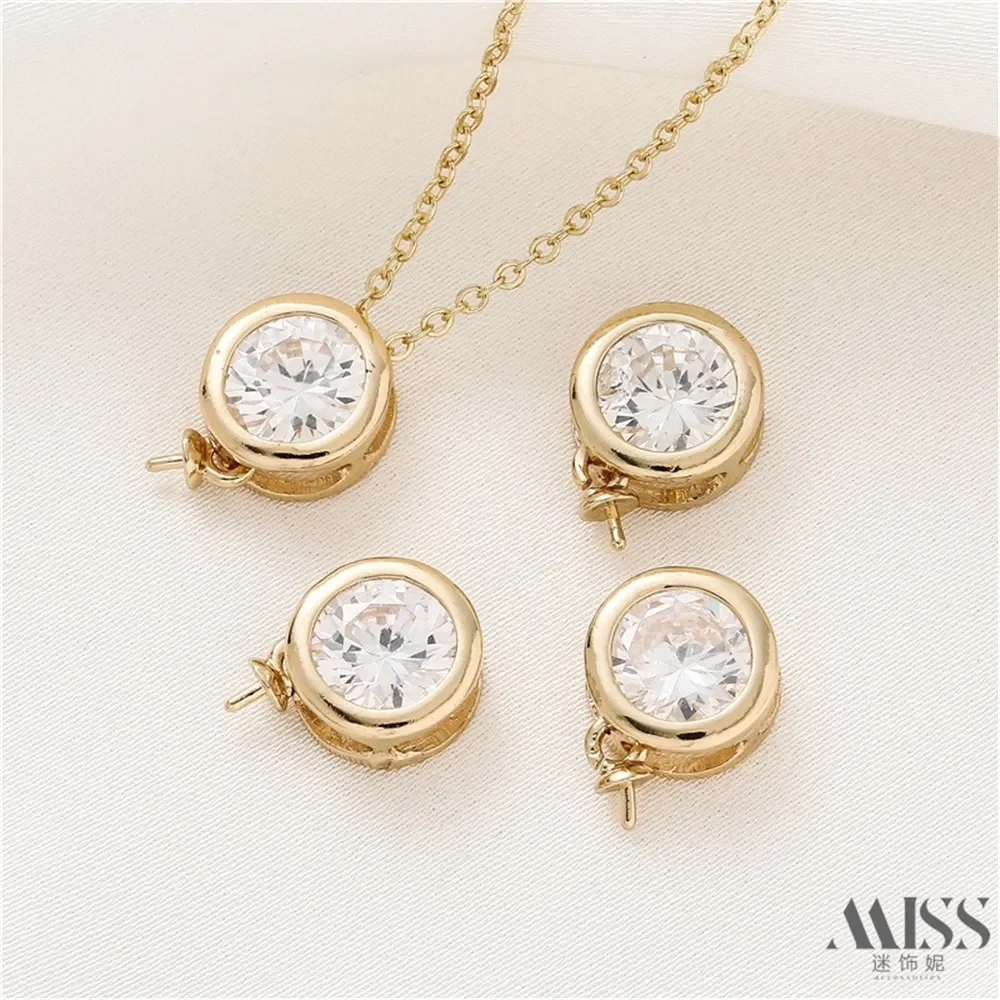

14K Package Gold Color Zircon Round with Hat Needle Pendant DIY Handmade Bracelet Necklace Earrings Accessories