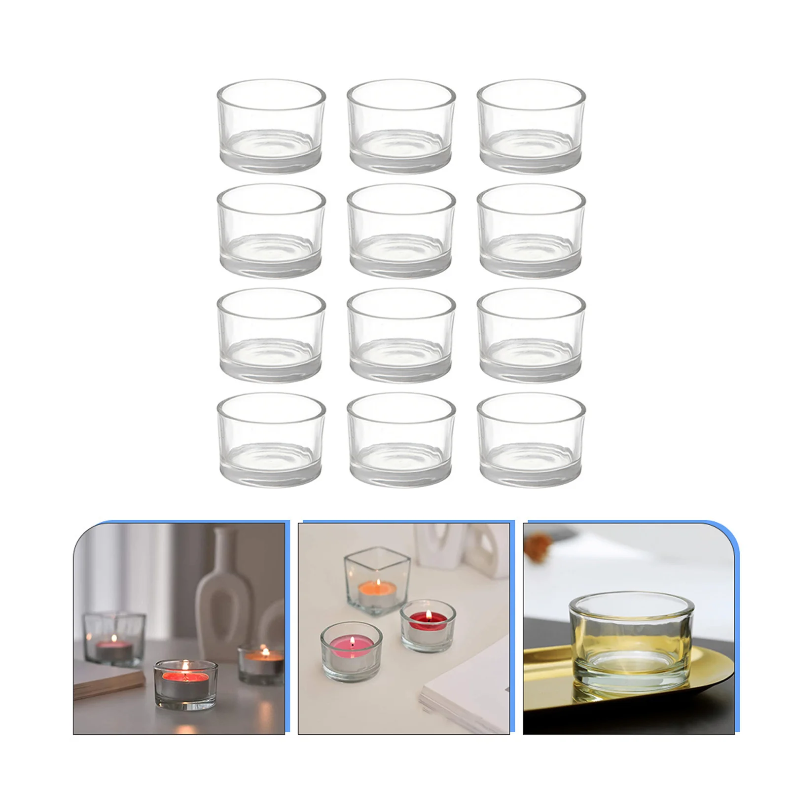

12Pcs Clear Votive Holder Glass Cups Tealight Holders for Romantic Home Decor Wedding Wedding Decor