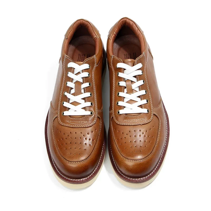 Luxury Designer Genuine Leather Lace-up Men Casual Shoes Breathable Platform Sneakers Fashion Retro Male Board Shoes Zapatos