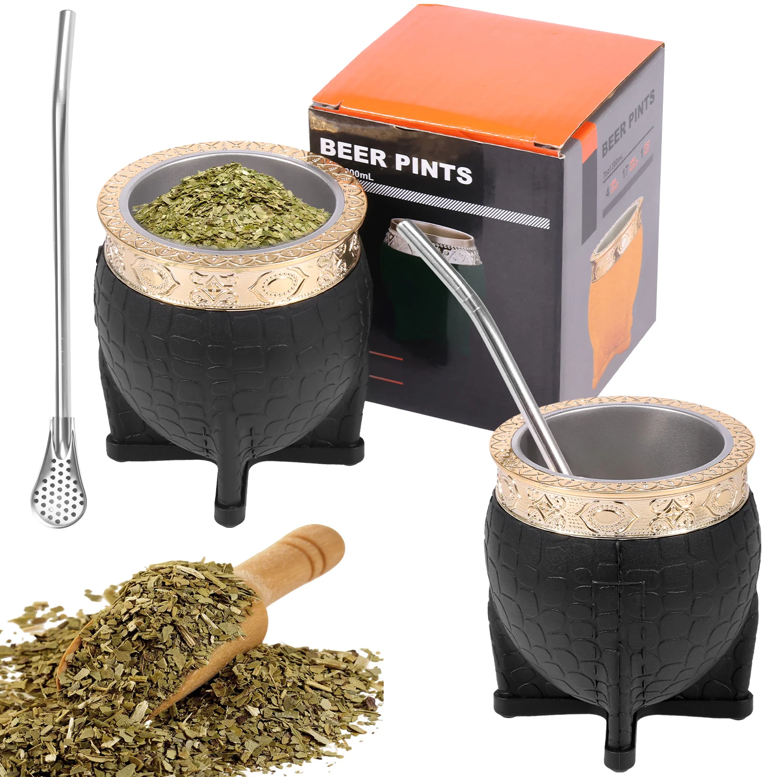 Juego de calabazas Yerba Mate de 240ml, taza Mate moderna de acero inoxidable, 2 pajitas de Bombilla, bebidas frías y calientes de doble pared, café y té