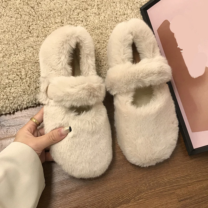 Women Warm Loafers Winter Fur Ladies Flat Non Slip Platform Woman Shoes Short Plush Casual Comfort Solid New Casual Footwear