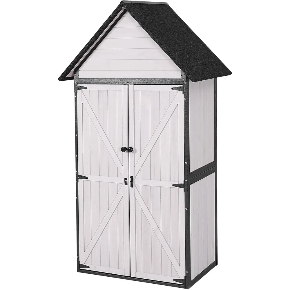 

Shed Outdoor Storage Upgraded with Durable Metal Frame Shed Tool Storage Cabinet with Wooden Floor Adjustable Shelfs 2.5 x 1.4FT