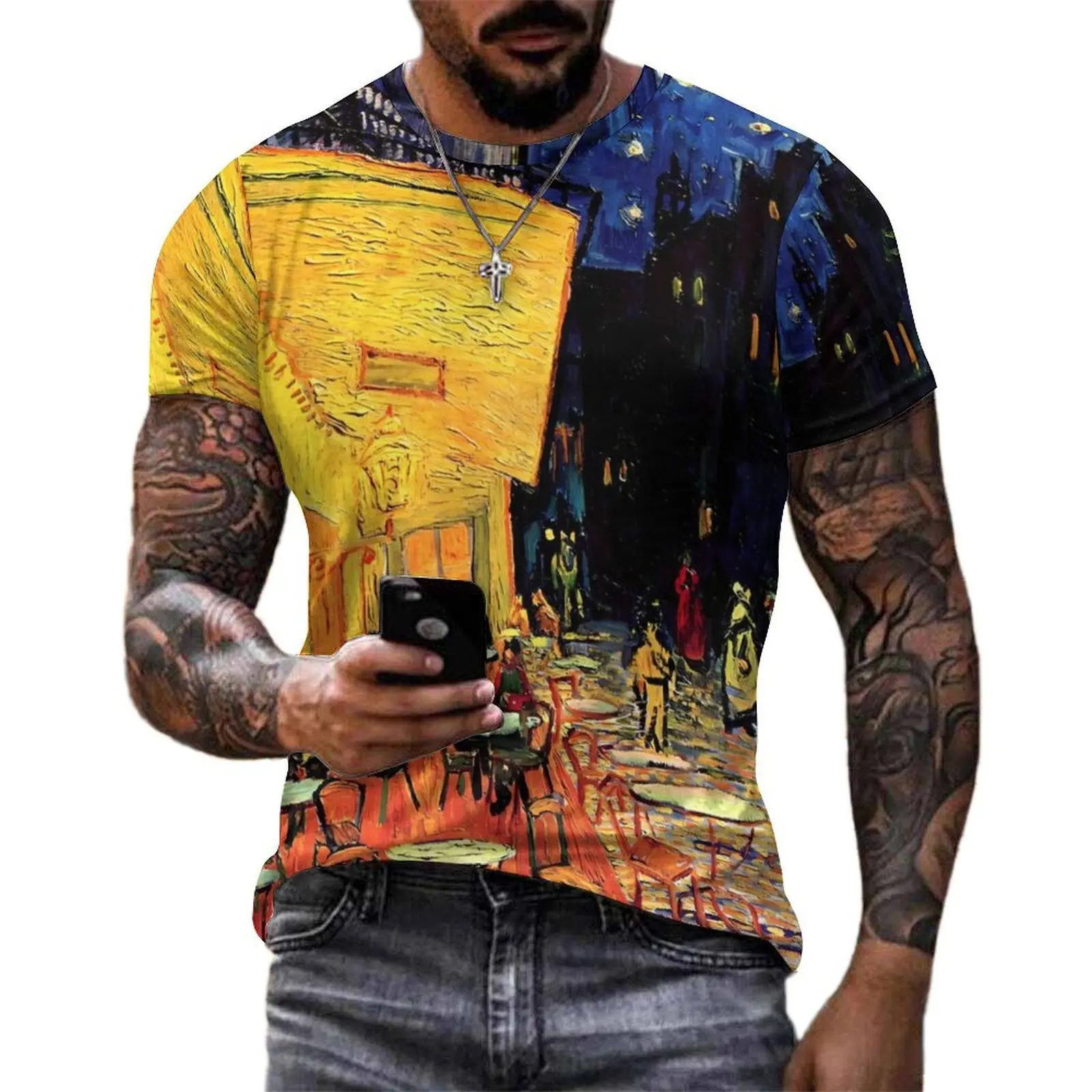 Big Size T Shirt Summer Vincent Van Gogh T-Shirts Cafe Terrace Y2K Fun O-Neck Tee Shirt Men Trending Custom Tees