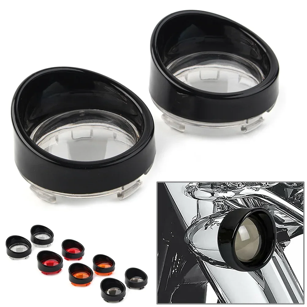 2pcs Motorcycle Turn Signal Light Lens Cover Black Bezels Visor For Harley Davidson Dyna Softail Touring Sportster V-Rod etc.