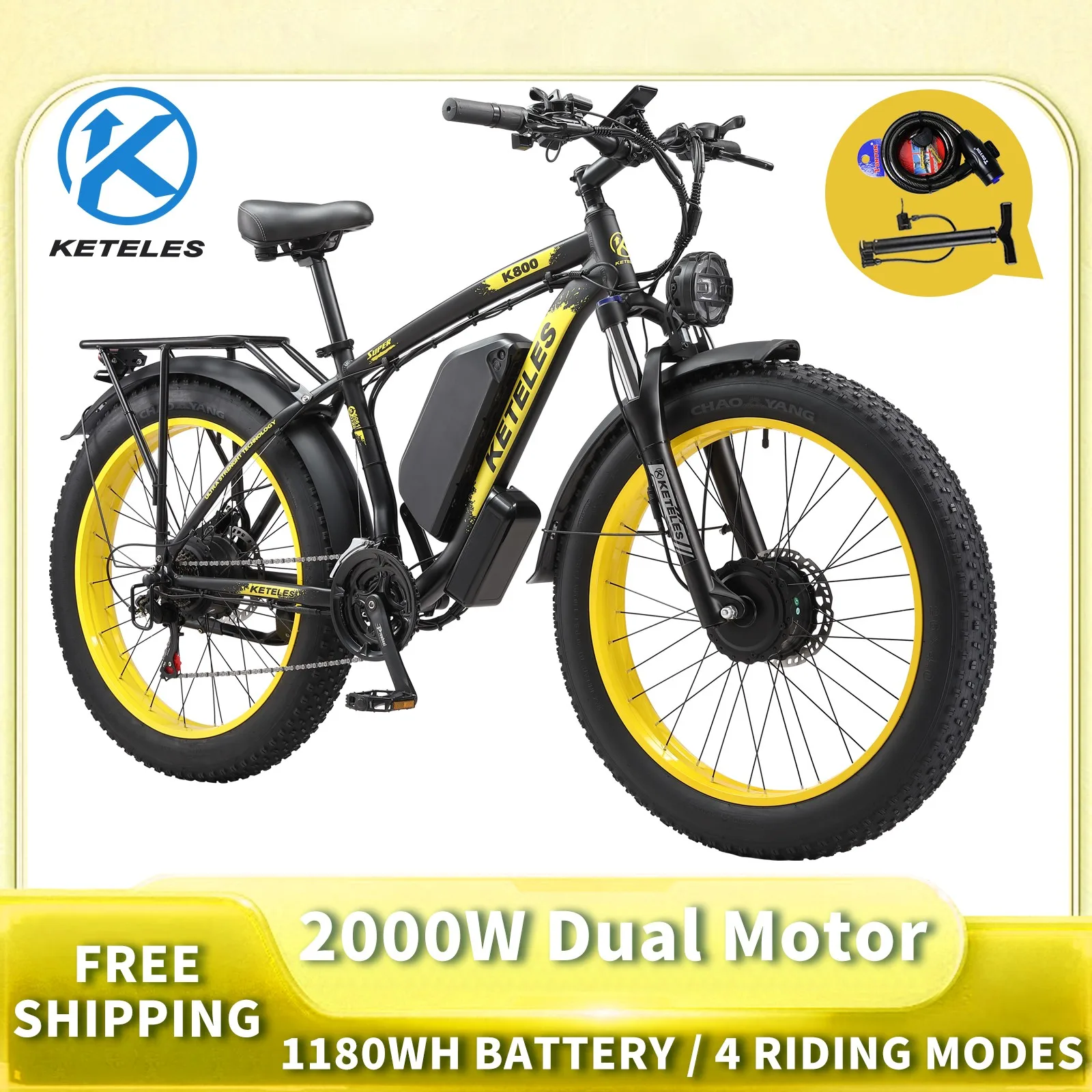 Peak 4000W Dual Motor K800 Electric Bike 26"  E-Bike 48V/1104WH for Adult image 4