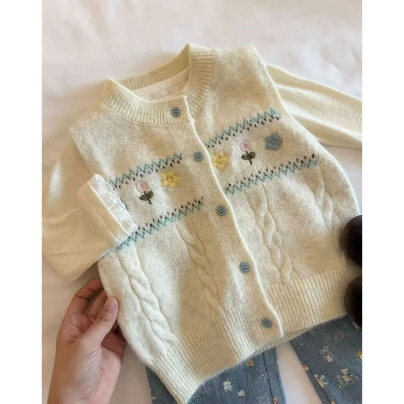 2026 Korean Fall Kids Flower Pattern Knit Vest Sleeveless Girls Sleeveless Layering Cardigan Jacket Sweater