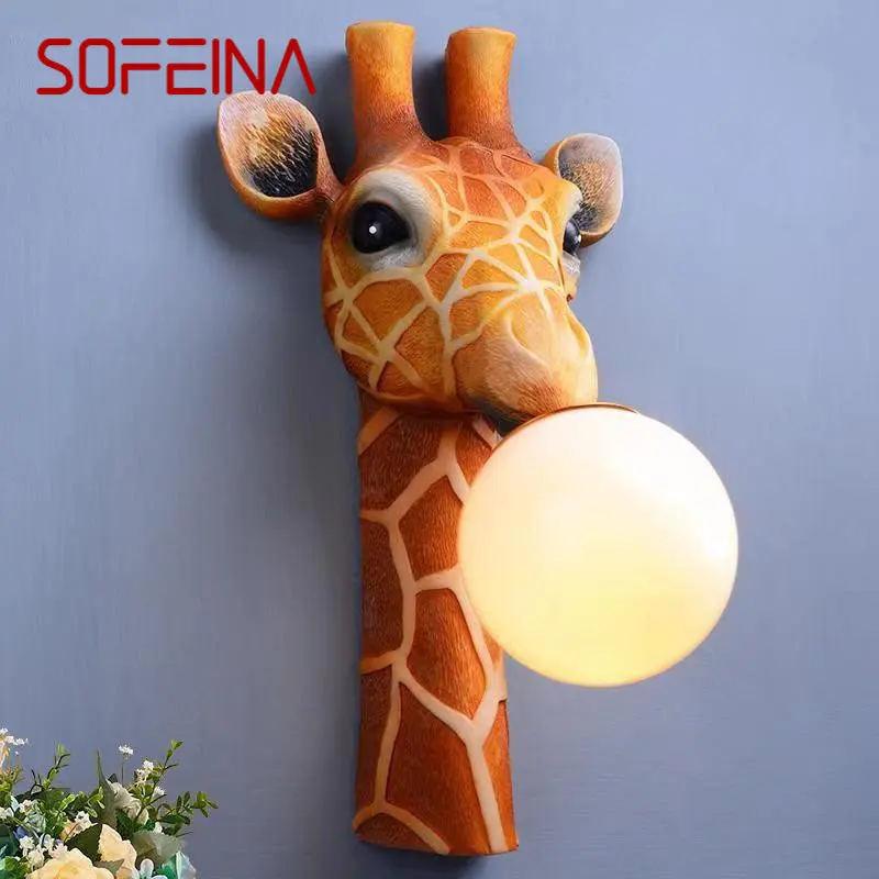 SOFEINA Contemporary Indoor Wall Lamp LED Creative Cartoon Giraffe Resin Sconce Light For Home Children's Bedroom Corridor