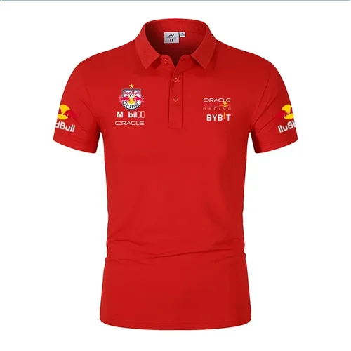 Imagen 2 del producto RedBull nueva camiseta para hombre, Polo de manga corta, Top de verano, camiseta informal con solapa de botón, Polo informal de S-3XL súper grande