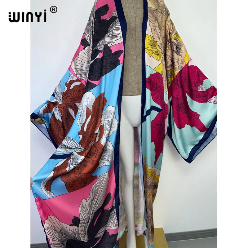 2022 Middle East WINYI Bikini sweet lady beach Cardigan Cover-up stitch Cocktail sexy Boho Maxi Holiday party long Sleeve KIMONO