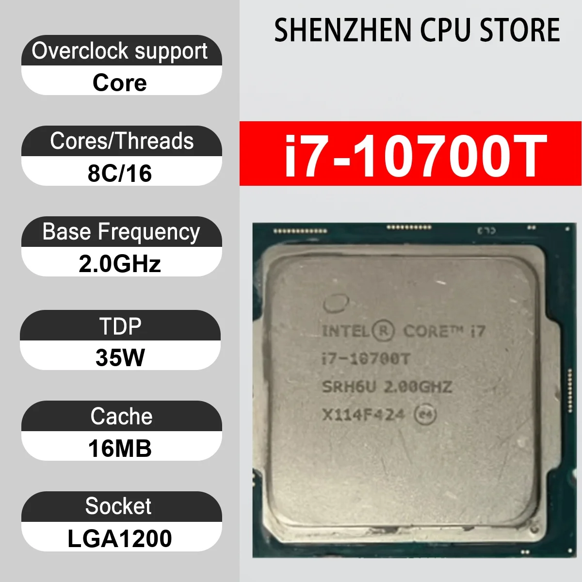 Intel Core i7-10700T 8 Core 16 Thread 2.0Ghz 35W 16MB Cache 14nm LGA1200 SRH6 DDR4 2933 MHz Coffee Lake UHD Graphics 630