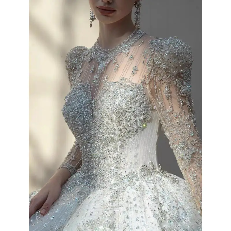 Brautkleid, hochwertiges französisches Schwerindustrie-High-End-Textur, nachgestellte, langärmelige, flugitive Prinzessin