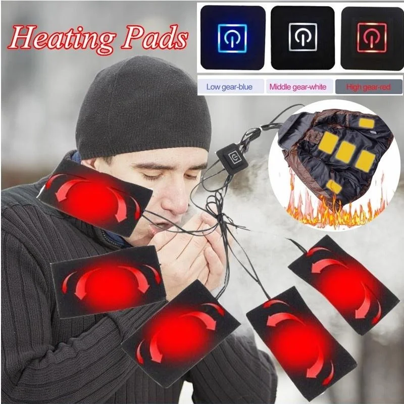 USB Heated Pads Waterproof Carbon Fiber Temperature Adjustable Foldable for Vest Jacket Clothes Heating Winter Warmer Pad