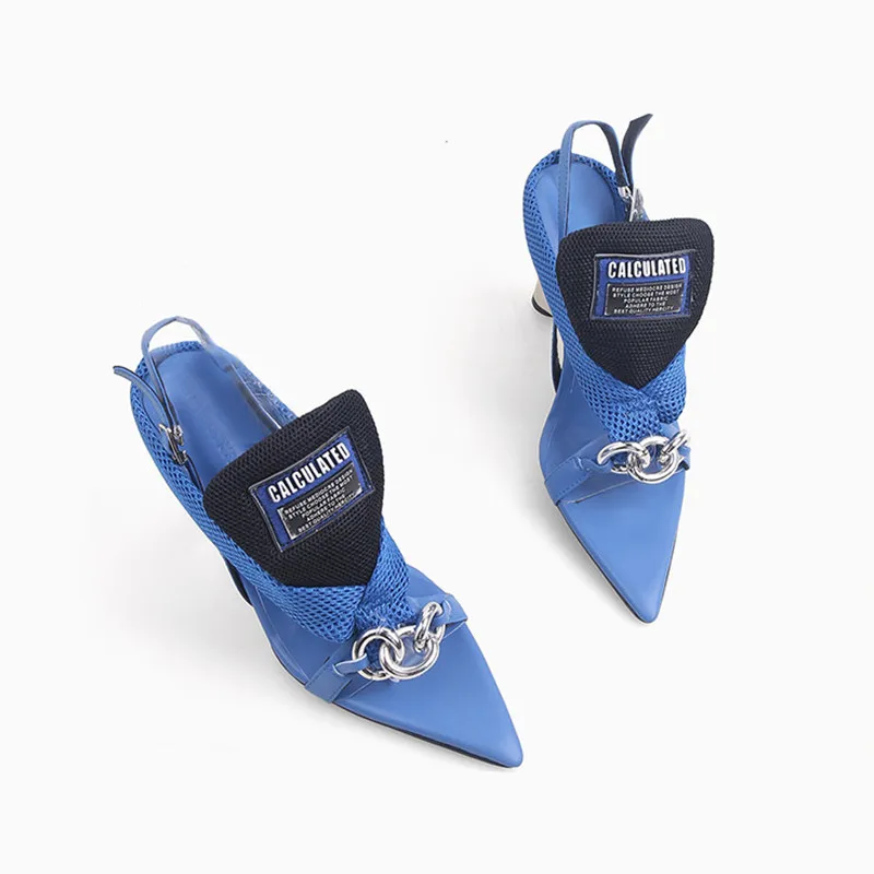 2024Summer Women Blue Sandals 8cm Iron Strange High Heels Prom Party Pumps New Chic Design Sandalias Black Formal Chaussure